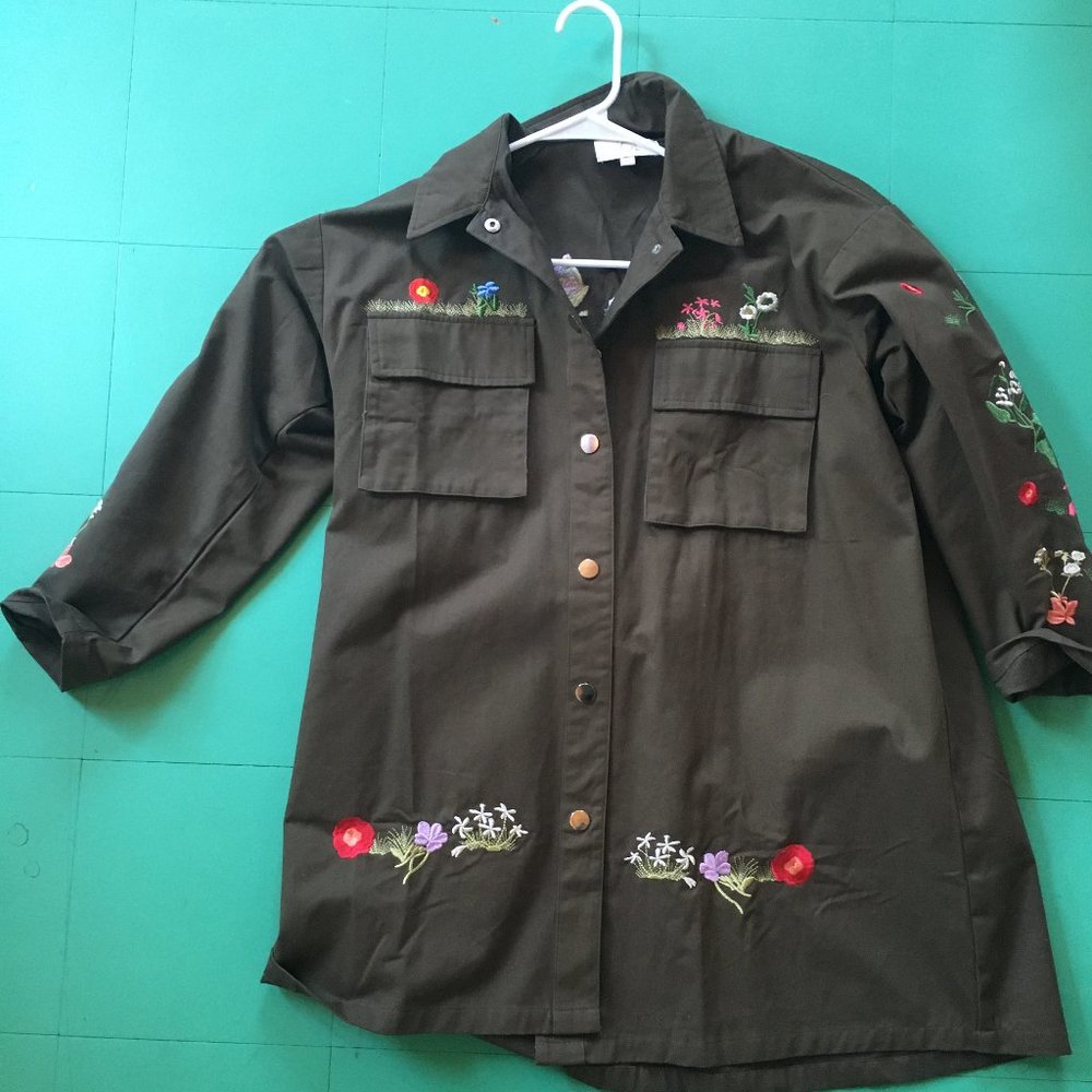 JCL by Nasty Gal embroidered army green jacket